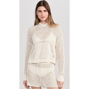 SWEATY BETTY London~Beachside Crochet Hooded Cream BOHO Top US 10